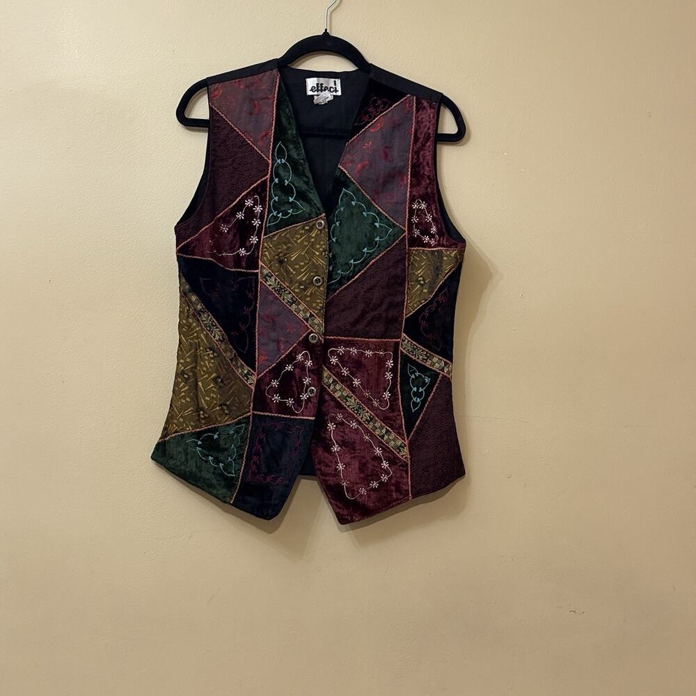 90s Whimsigoth Dark Cottagecore Bohemian Vintage Effeci Velvet Patchwork Vest M